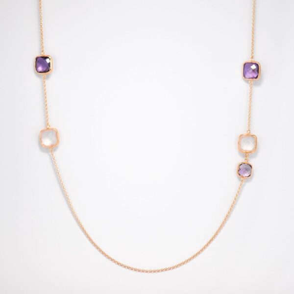 SNE094-B Amethyst and rose quartz necklace