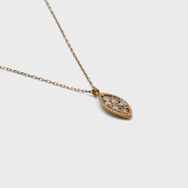 NE0943R-B Leaf-Shaped Diamond Necklace in Rose Gold - Side View