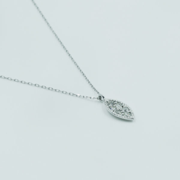 NE0943W-B Leaf-shaped diamond necklace in white gold - Side View