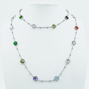 Vibrant Multi-Coloured Stones Necklace - White Gold-Plated Silver
