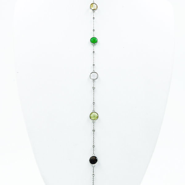 SNE118-B Vibrant Multi-Coloured Stones Necklace - White Gold-Plated Silver - Length VIew