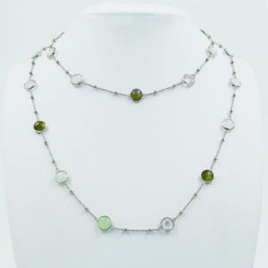 Multi-Coloured Stones Necklace - White Gold-Plated