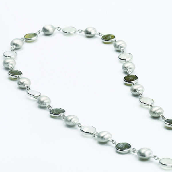 SNE120-A Multi-Coloured Gems & Beads Necklace - White Gold-Plated - Table View