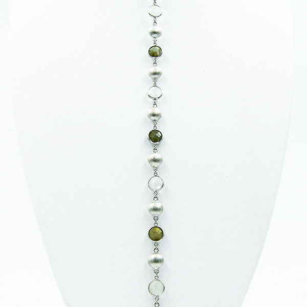 SNE120-B Multi-Coloured Gems & Beads Necklace - White Gold-Plated - Length View