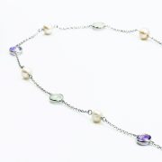 Aquamarine & Amethyst Pearl Necklace - White Gold-Plated Silver - Table View
