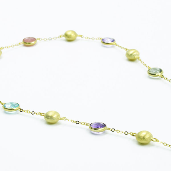 SNE126-A Multi-Coloured Stones Necklace in Yelloe Gold-Plated Silver - Table View