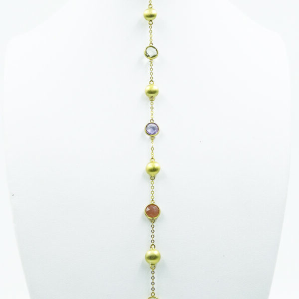 SNE126-B Multi-Coloured Stones Necklace in Yelloe Gold-Plated Silver - Length View