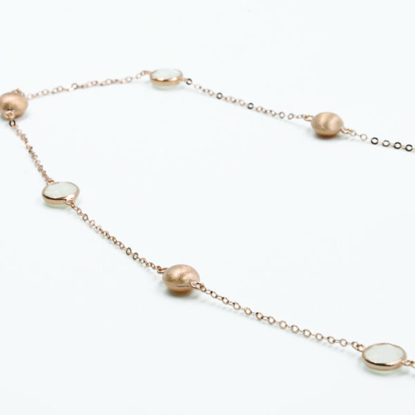 SNE127-A Moonstone Necklace with Rose Gold-Plated Beads - Table View