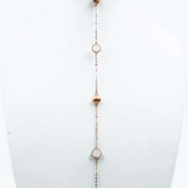 SNE127-B Moonstone Necklace with Rose Gold-Plated Beads - Length View