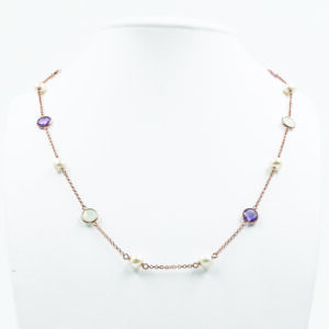 Amethyst & Pearl Necklace - Rose gold-plated Silver