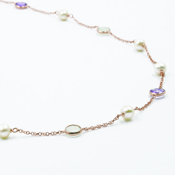 SNE129-A Amethyst & Pearl Necklace - Rose gold-plated Silver - Length View