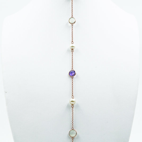 SNE129-B Amethyst & Pearl Necklace - Rose gold-plated Silver - Length View